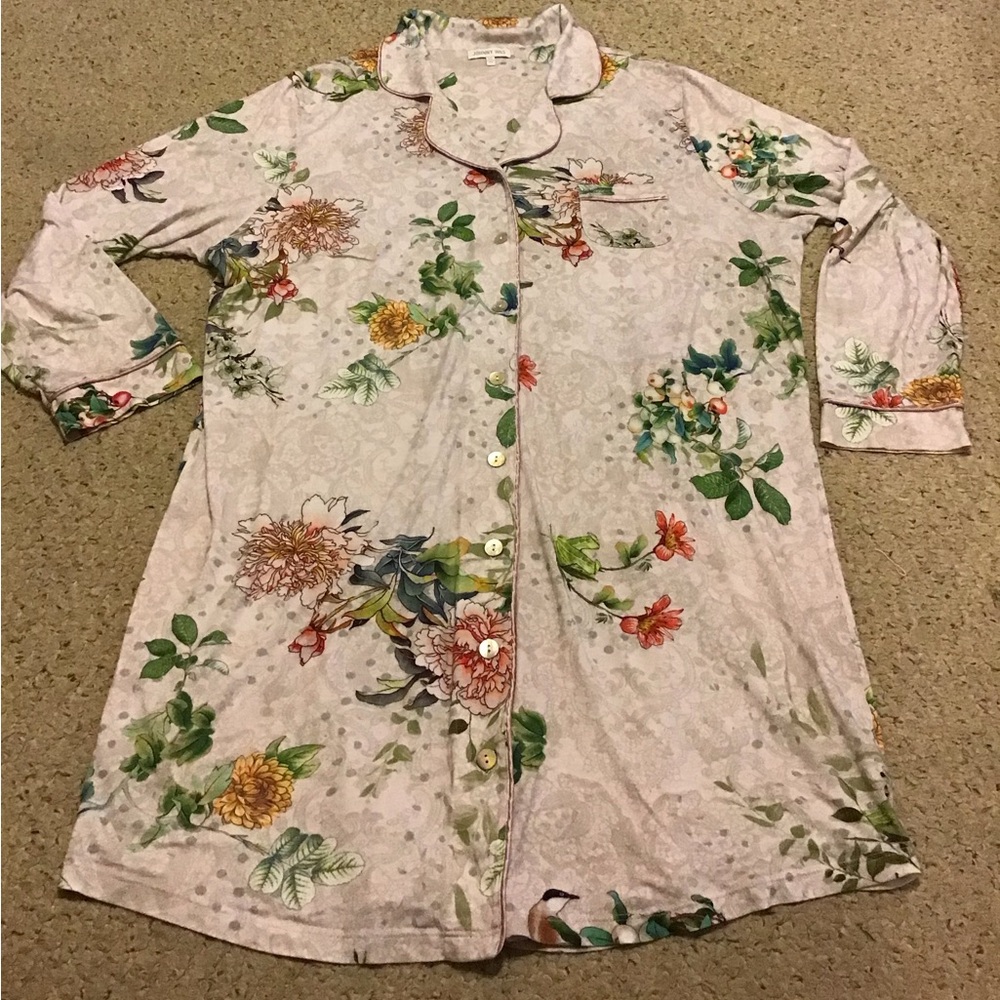 JOHNNY WAS NEENA SZ XXL PAJAMA DRESS GUC FLORAL KNIT SUPER SOFT